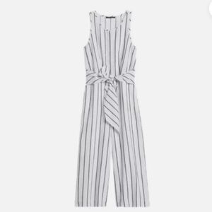 Banana Republic White and Black striped Linen Wide Leg Jumpsuit